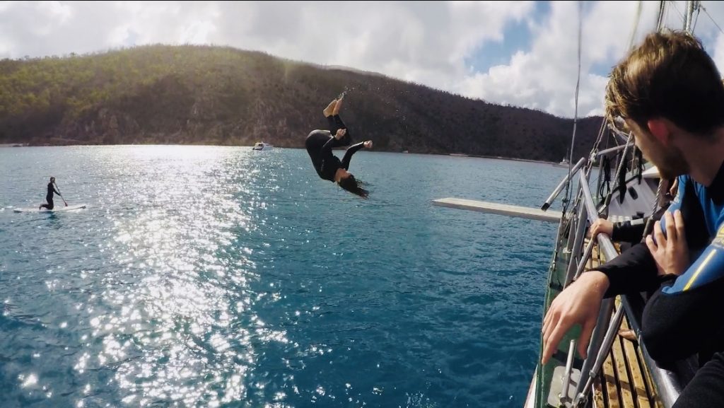 New Horizon is one of the only boats with a diving board and slide in the Whitsunday Islands.
