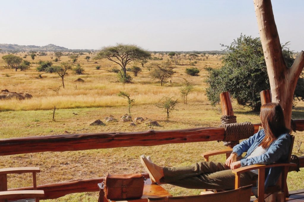 The view from the lobby at Grumeti Migration Camp is a perfect place to watch for wildebeest and pumbas! 