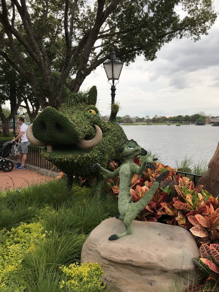 Timon and Pumba are two of the characters you'll see at the Disney World Flower and Garden Festival.