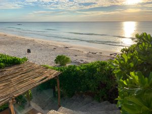The beach is just steps from your room at Tulum's Mezzanine Hotel.
