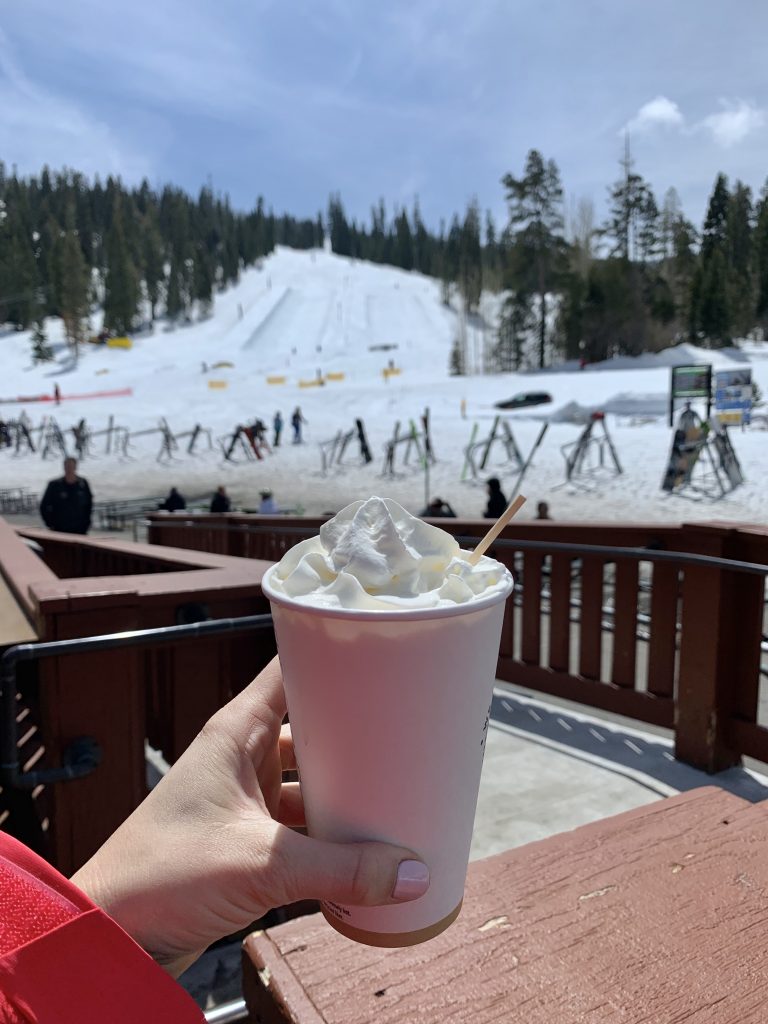 Many bars and restaurants at Northstar Resort were closed during spring skiing but I was still able to get a hot chocolate!