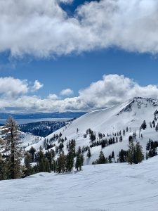 Clear spring skiing days bring beautiful views at Squaw Valley Resort.