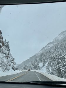 Driving up to Solitude mountain for spring skiing and had these whiteout conditions on the road.