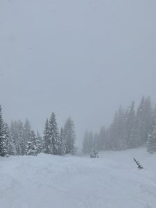 You can still have whiteout conditions while spring skiing at Utah's Snowbird mountain.
