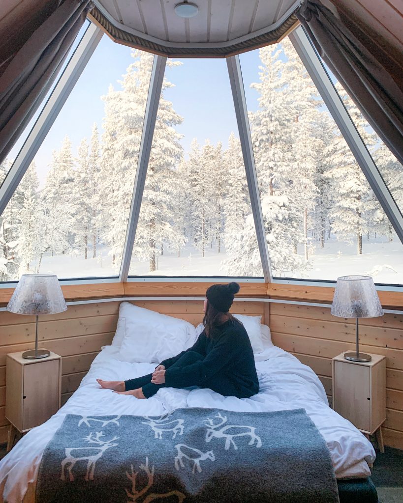 The cozy inside of the Aurora Cabins of Northern Lights Village