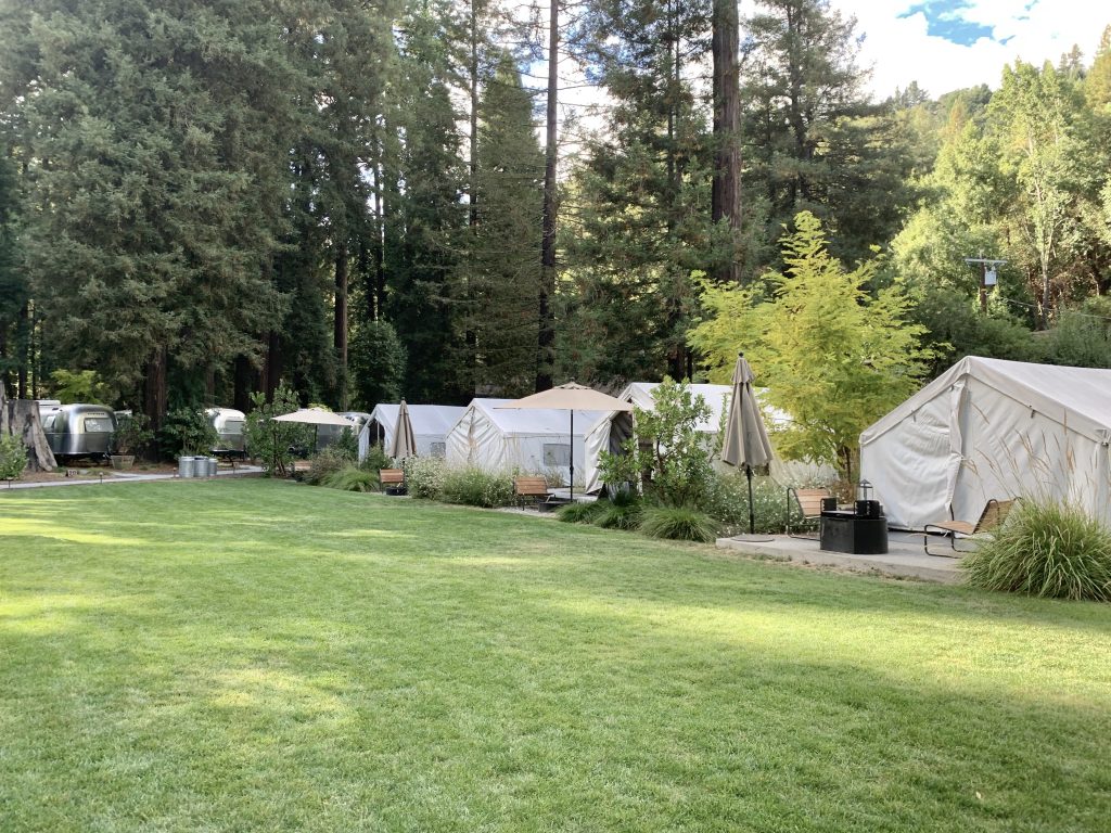 If you'd rather a more traditional glamping experience while staying at AutoCamp Russian River, you can stay in one of their luxury canvas tents.