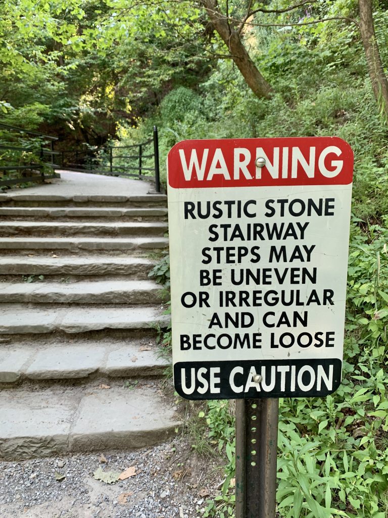There are a few stairs and rock walkways on the Gorge Trail at Letchworth State Park.